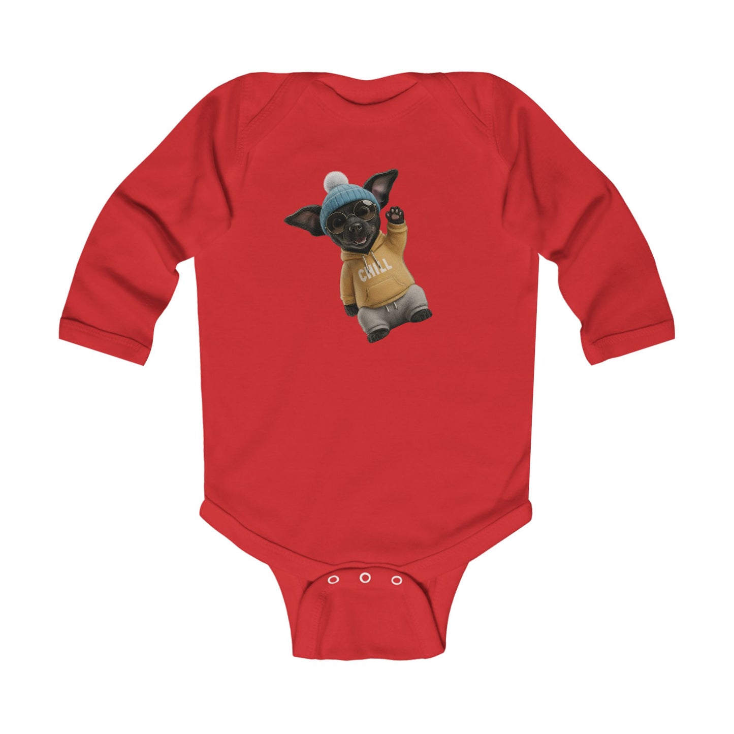 Chill' Puppy Long Sleeve Baby Bodysuit