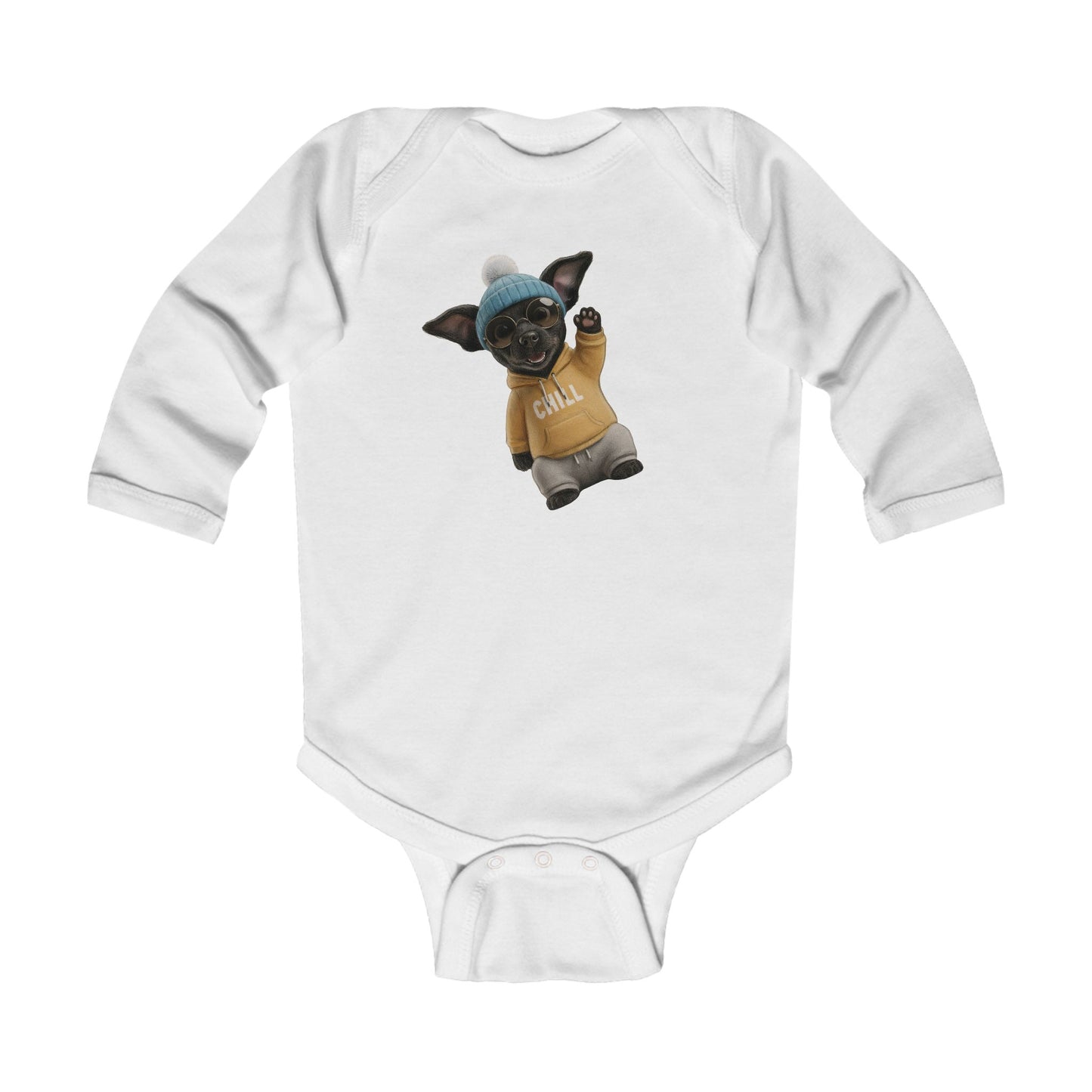Chill' Puppy Long Sleeve Baby Bodysuit